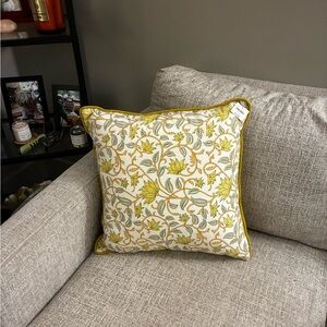 Anthropologie Yellow and Green Floral Accent Pillow